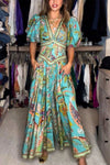 Elizabeth™ | Vestido largo ligero con mangas abullonadas y escote en V
