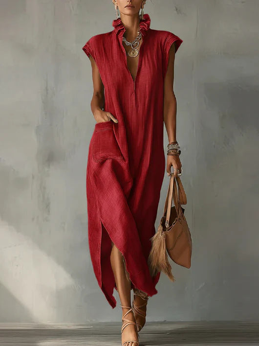 Alexa | Vestido sin mangas, confeccionado en algodón y lino, color liso.