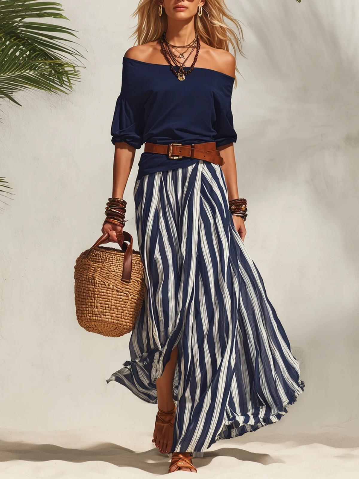 Conjunto de top bajo y falda con abertura para mujer