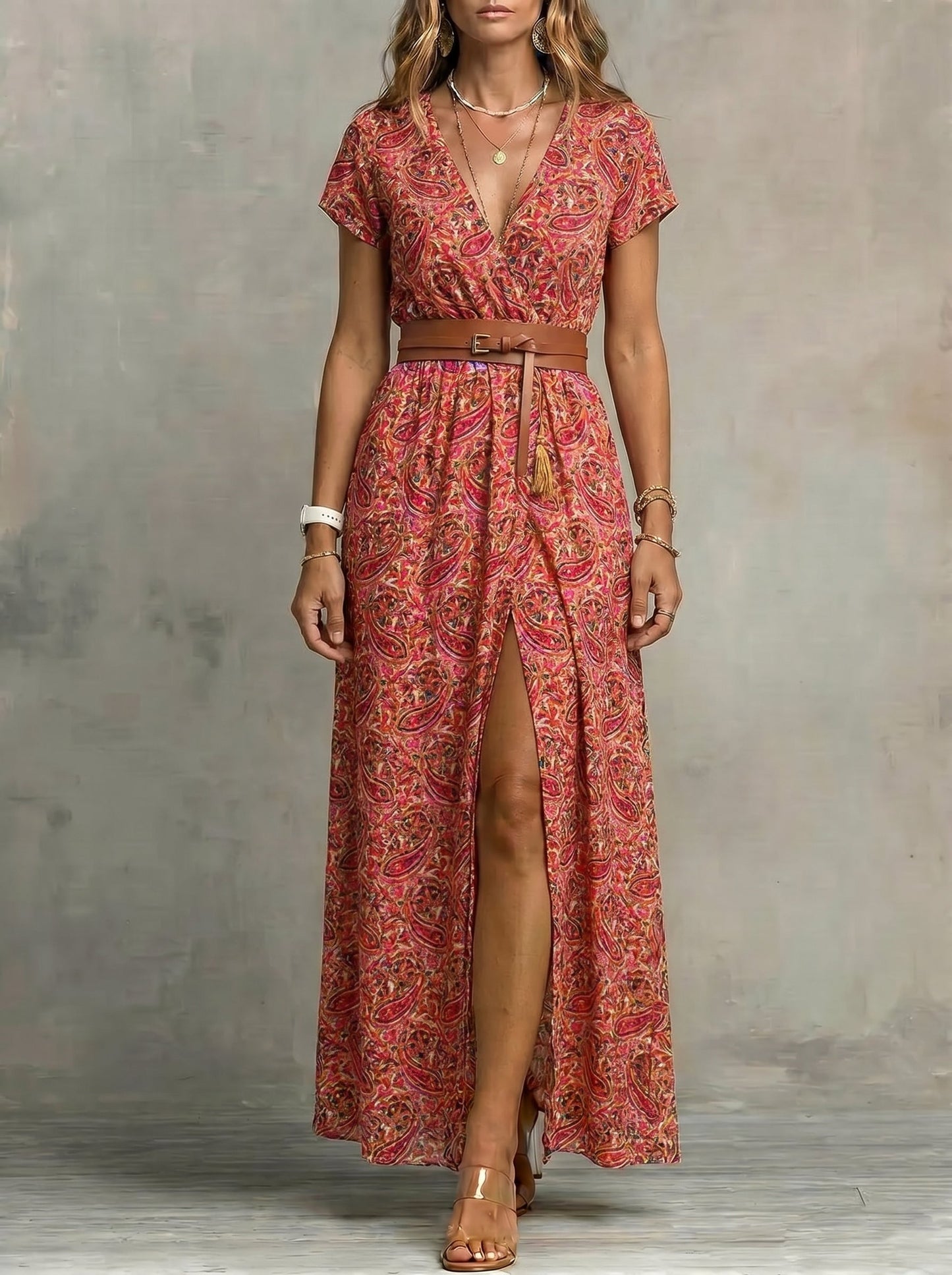 Justa™ | Vestido largo bohemio y fluido con cinturón