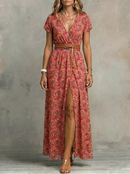 Justa™ | Vestido largo bohemio y fluido con cinturón