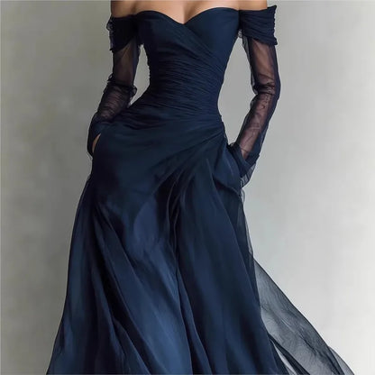 Eleonora™ | Vestido largo con hombros descubiertos e inserciones de encaje