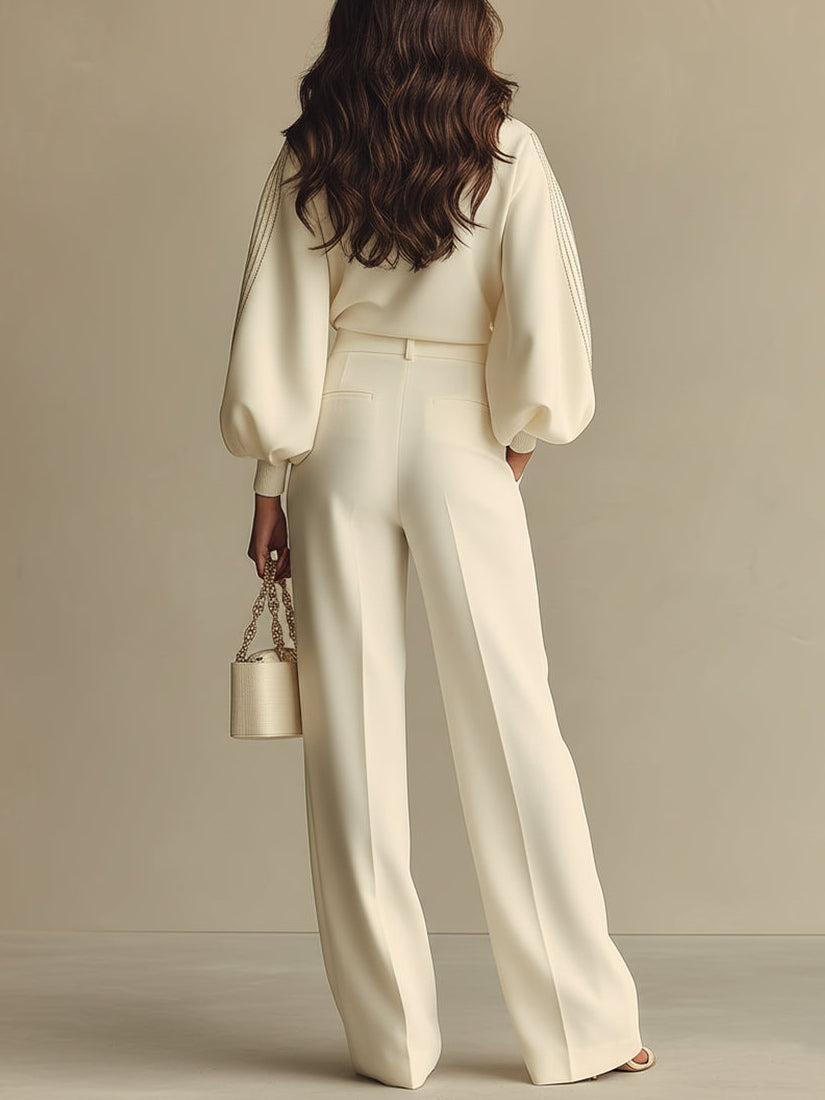 Selena – conjunto de canalé con pantalones de pierna ancha