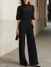 Valentina™ | Conjunto de tres piezas negro, compuesto por una camisola transparente y pantalones de pierna ancha.