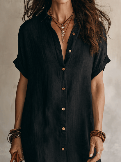 Celeste™ | Vestido camisero midi de lino y algodón con botones