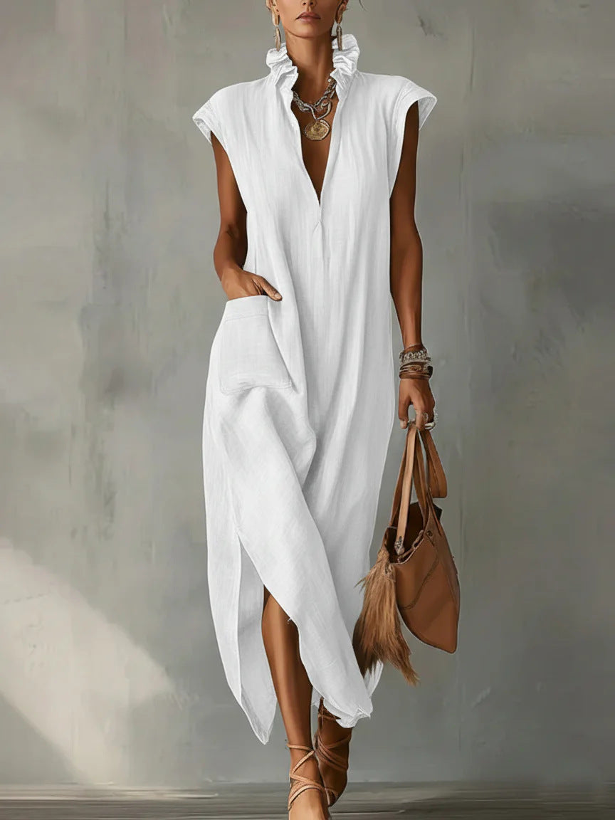 Alexa | Vestido sin mangas, confeccionado en algodón y lino, color liso.