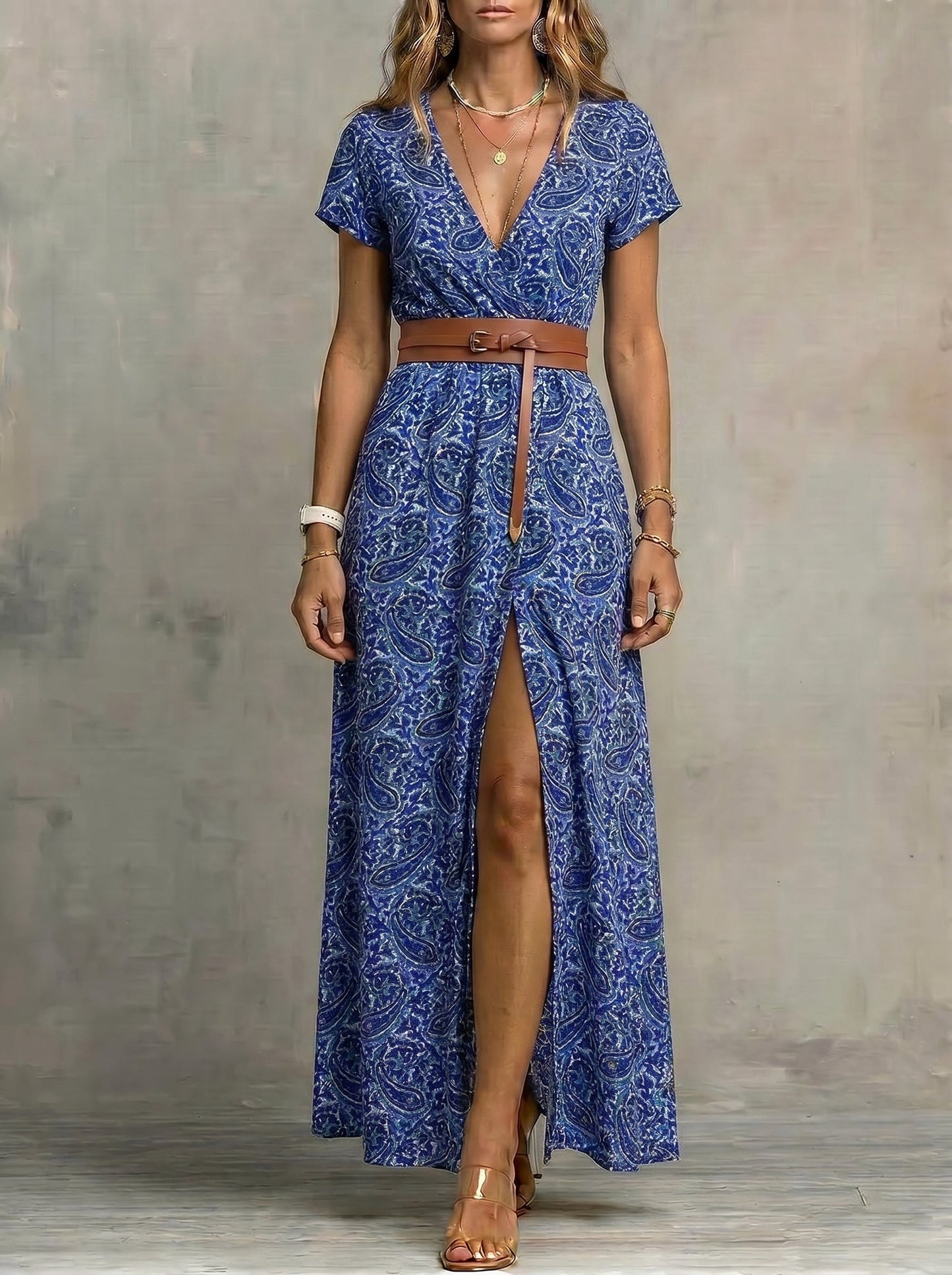 Justa™ | Vestido largo bohemio y fluido con cinturón