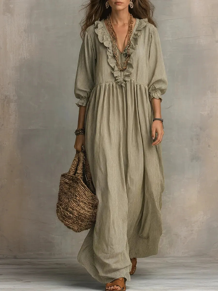 Clara™ | Vestido largo de rayas con volantes estilo bohemio