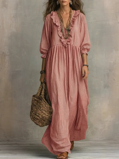 Clara™ | Vestido largo de rayas con volantes estilo bohemio