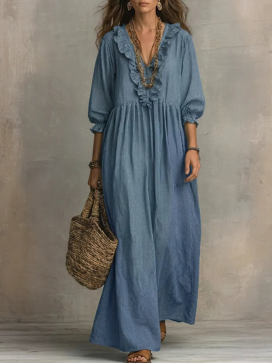Clara™ | Vestido largo de rayas con volantes estilo bohemio