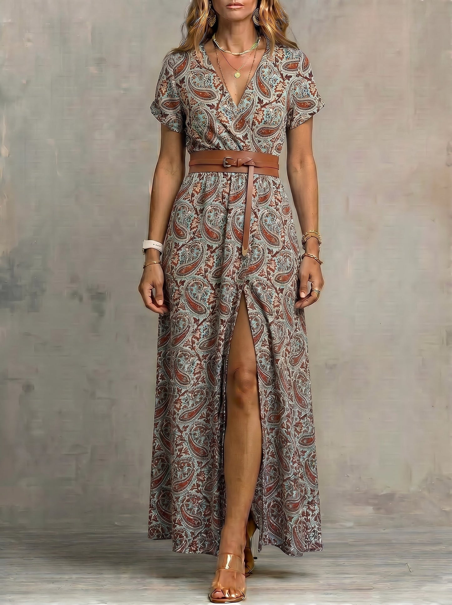 Justa™ | Vestido largo bohemio y fluido con cinturón