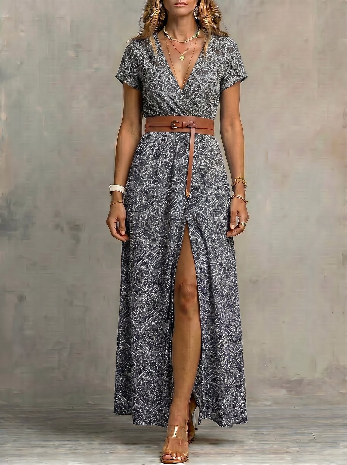 Justa™ | Vestido largo bohemio y fluido con cinturón