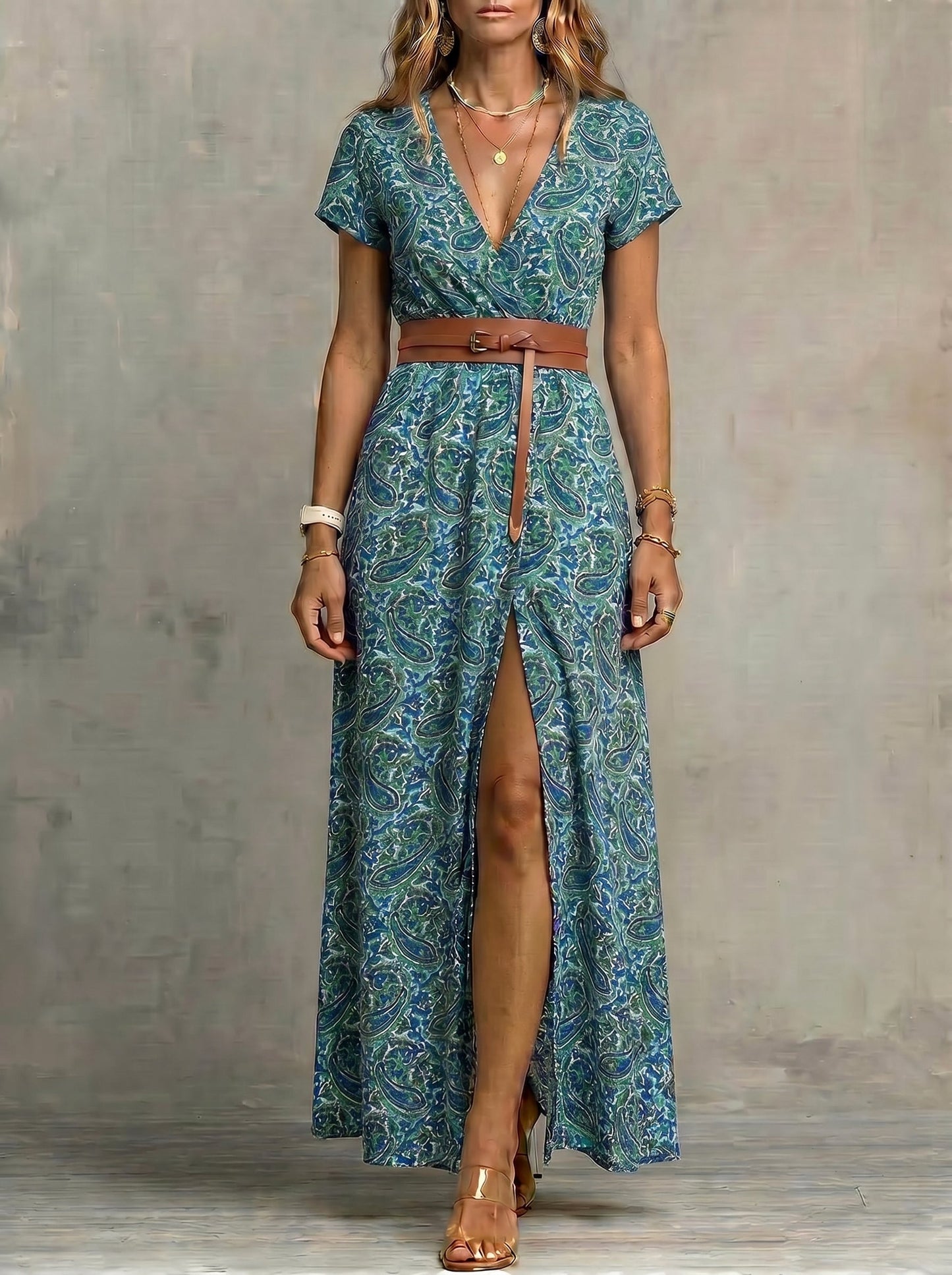Justa™ | Vestido largo bohemio y fluido con cinturón